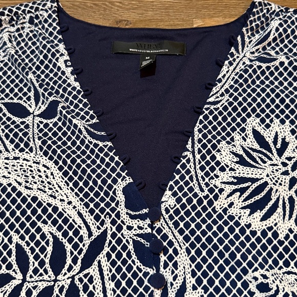 White House Black Market Matte Jersey Woven Sleeve Blouse in Officer Blue - Picture 5 of 7